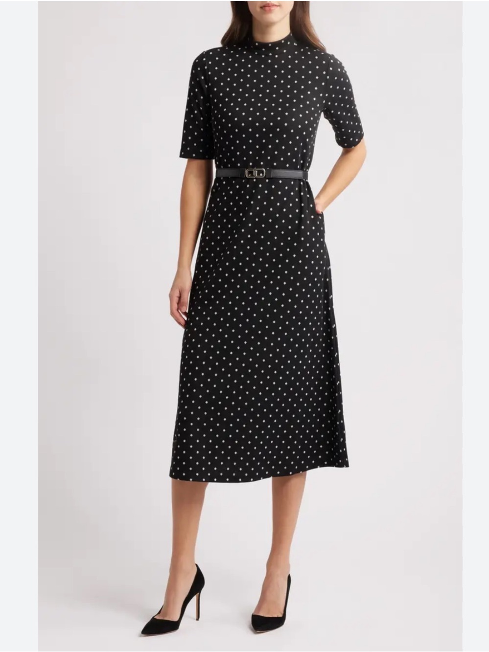 Anne Klein Black Midi Dress with White Polka Dots
